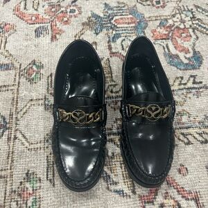 Sandro Black Loafers with Gold Chain Detail